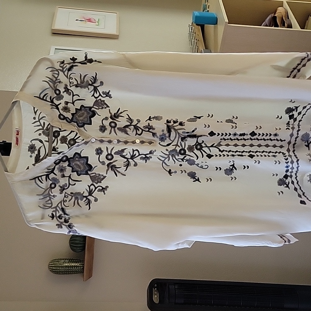 Johnny Was Silk Embroidered Top